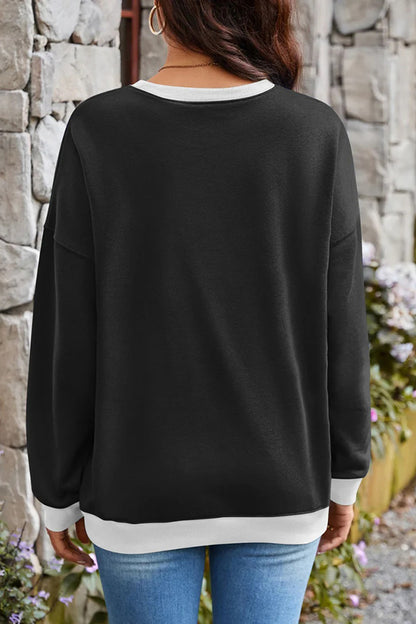 Fashionable Contrasting Color Loose Long-sleeved Sweatshirt