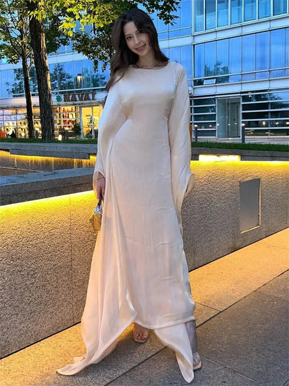 Autumn Loose Shiny Maxi Dress ’s Butterfly Batwing Long Sleeve Muslim Clothes Party Dress Female Long Dress New