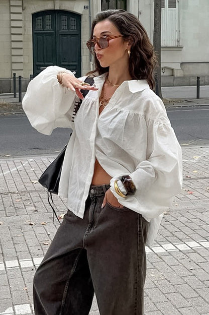White Lantern Sleeve Blouse