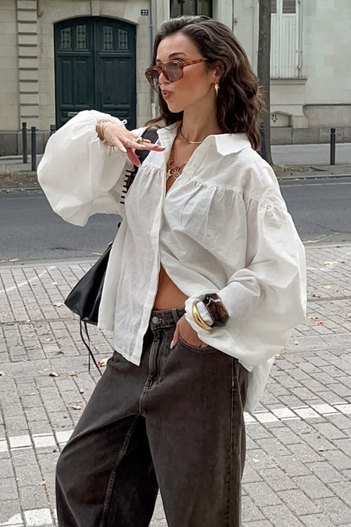 White Lantern Sleeve Blouse