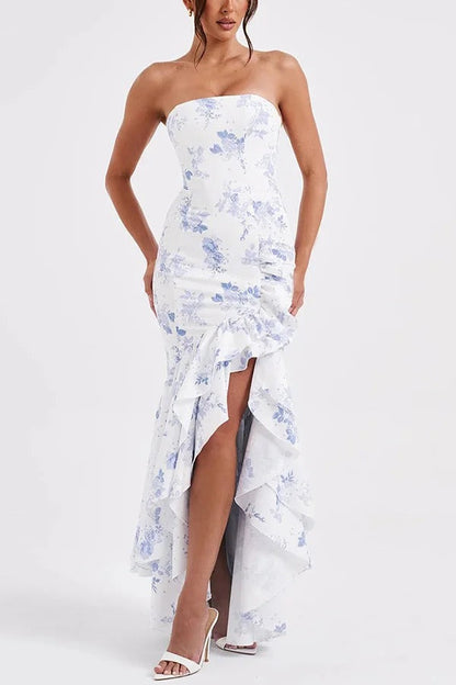 Off-shoulder Slim Fit Irregular Hem Maxi Dress
