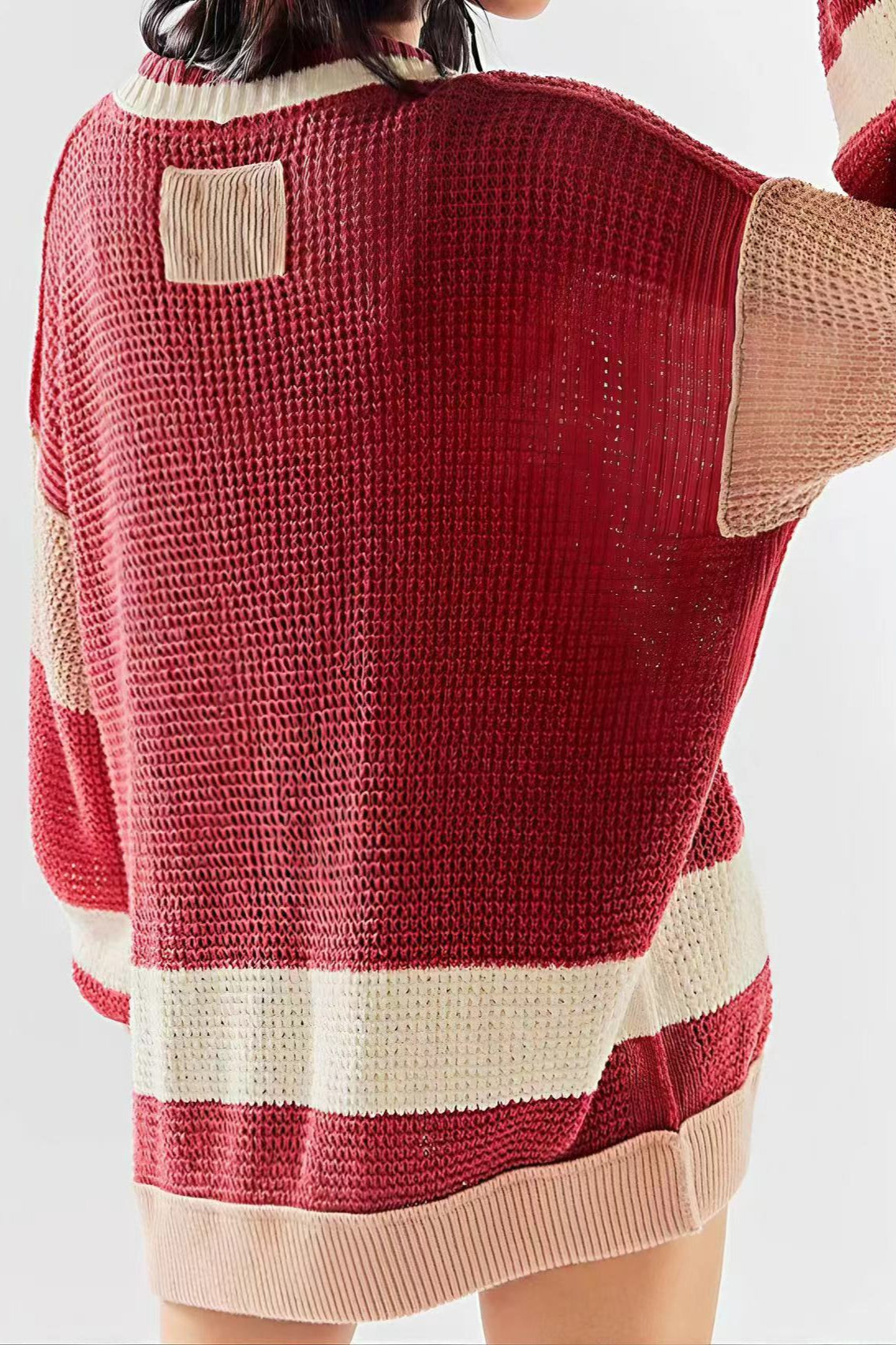 Striped Colorblock Deep V-neck Knit Cardigan
