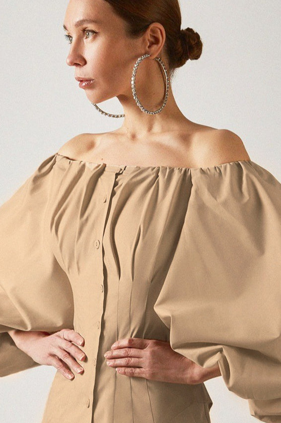 Puff Sleeve Cold Shoulder Blouse
