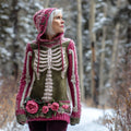 Comstylish Retro Frame & Floral Art Women's Knit Hooded Sweater