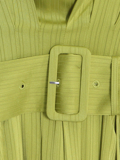 High Waisted Loose Belted Color Boat Neck Midi Dresses