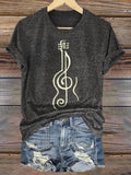 Hippie Violine Art Print Casaul Short Sleeve T-shirt