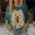 Fuzzy Gradient Samoyed Dog Felt Cozy Knit Sweater artswardrobe