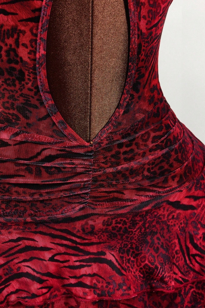 Leopard Print Halter Tie Tiered Mini Dress