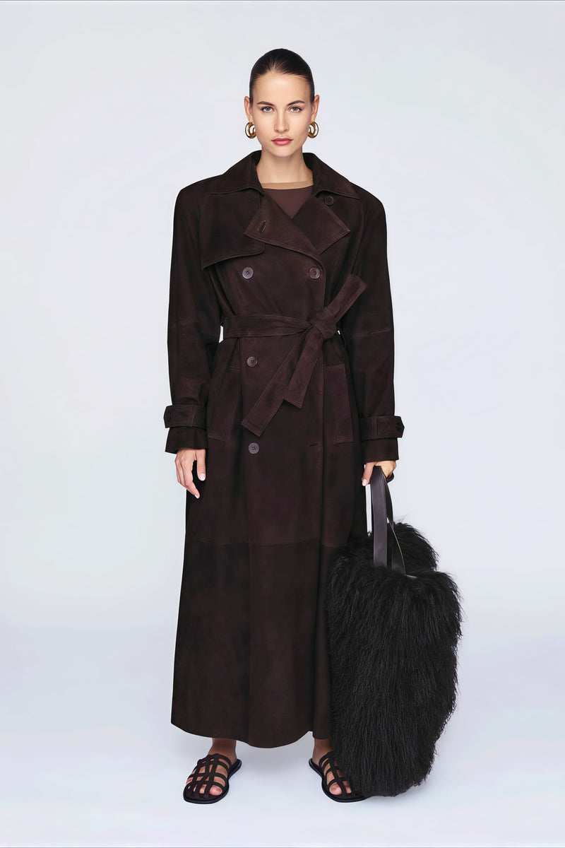 Double Breasted Tie Waist Long Overcoat