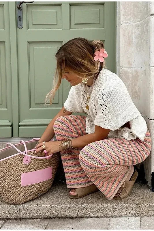 Knitted Lace-up Hollow Sweater