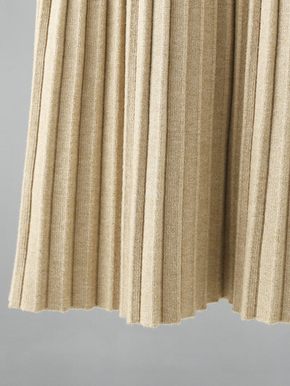 Stylish Long Sleeves High Waisted Pleated Color Half Turtleneck Sweater Dresses