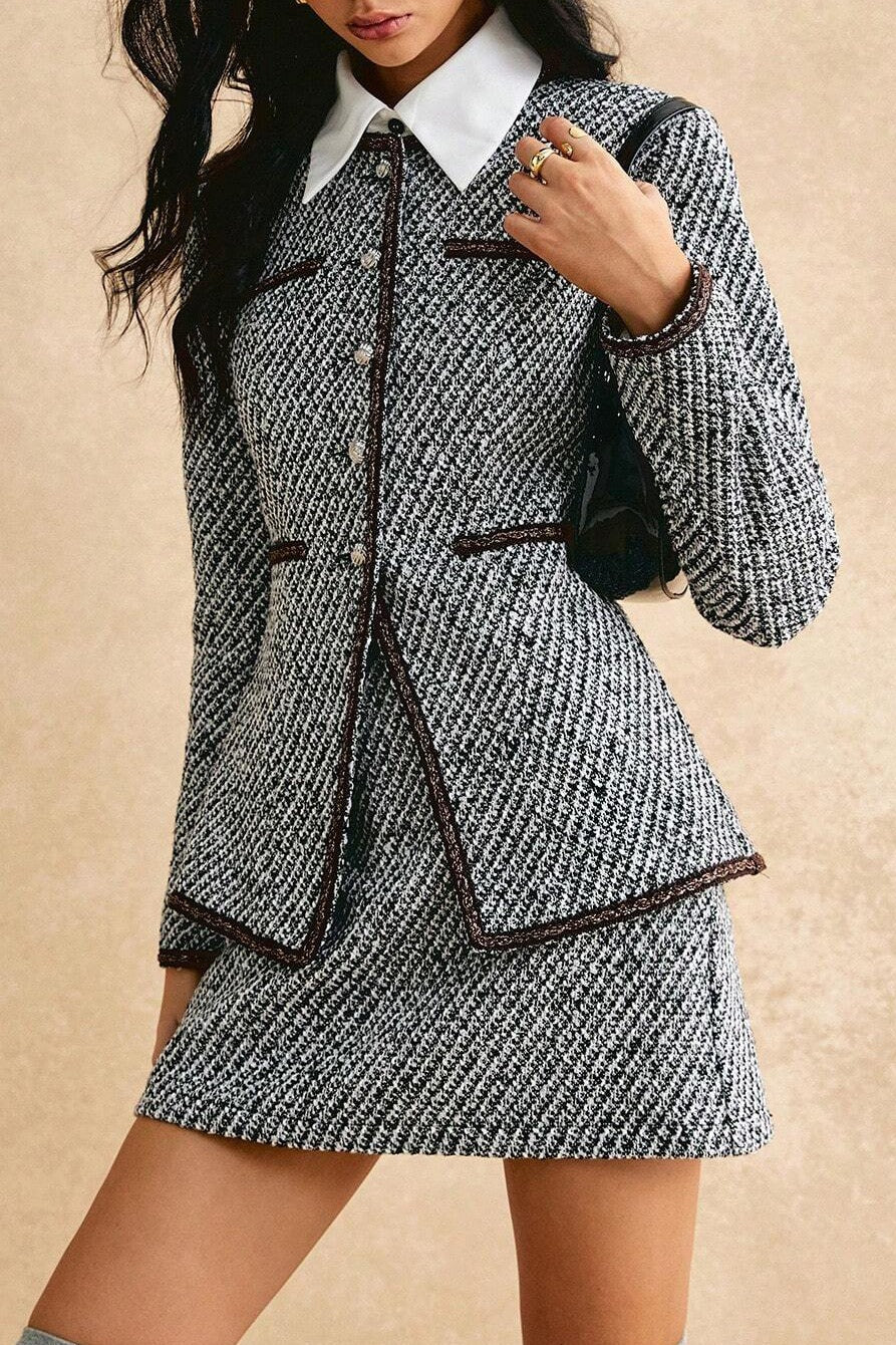 Tweed Lapel Jacket & Skirt Two Piece Set