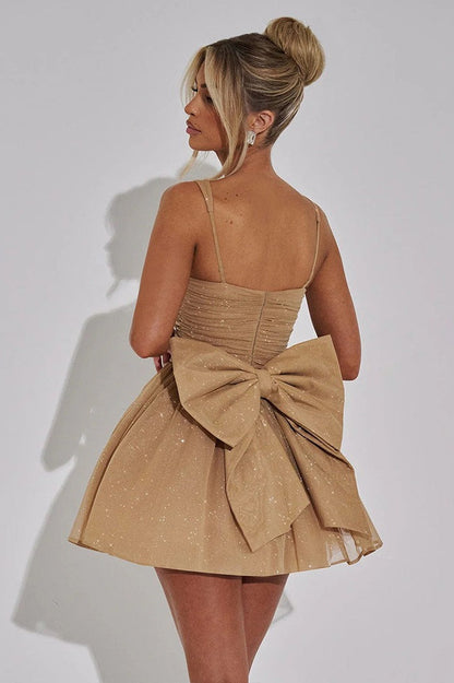 Satin Bow A-line Mini Dress