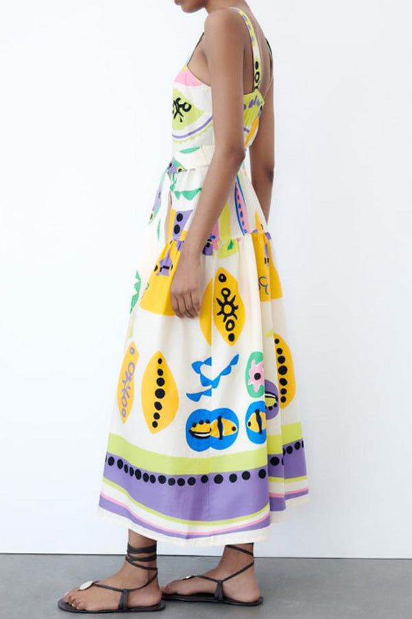 Button-breasted Belted Wide Strap Maxi Dress