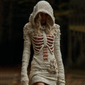 Women's Halloween Anatomy Bandage Rose Art Cozy Knit Hooded Sweater Dress elevenforest