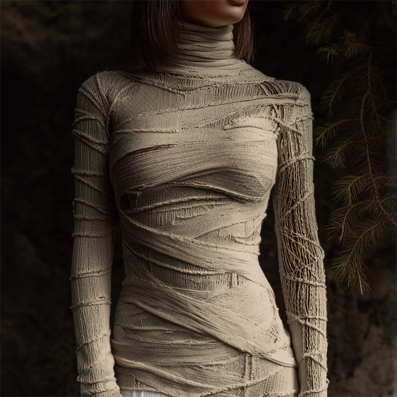 Halloween Mummy Bandages Cozy Knit Turtleneck Sweater artswardrobe