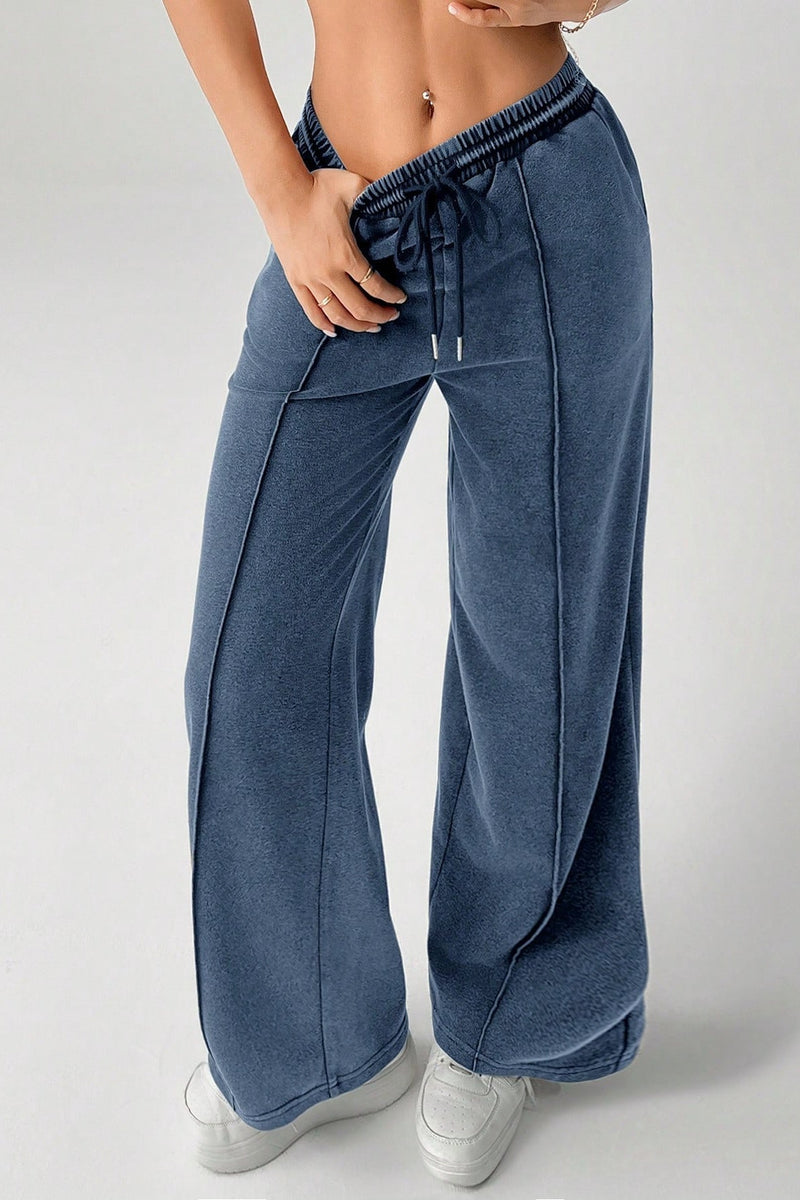 Color Drawstring Waist Wide Leg Sweat Pants