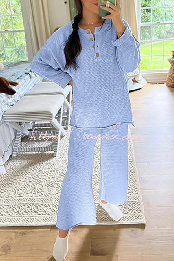 Heather Hailey Color Button V Neck Top and Pant Two Piece Set