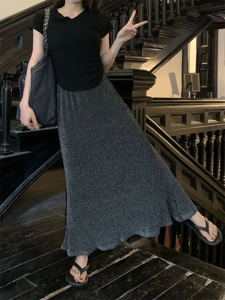 Black Sequin Slim Long Skirt High Waist Y2k Maxi Skirt Glitter Long Skirt