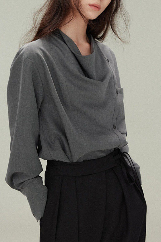 Relaxed Draped Neck Blouse