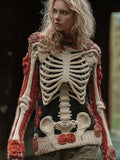 Halloween Human Skeleton Rose Round Neck Sweater artswardrobe