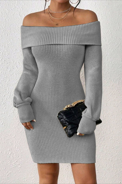 Long Sleeve Off Shoulder Slim Fit Knit Sweater Dress