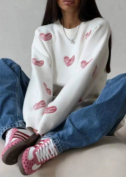 Heart Pattern Pullover Sweater