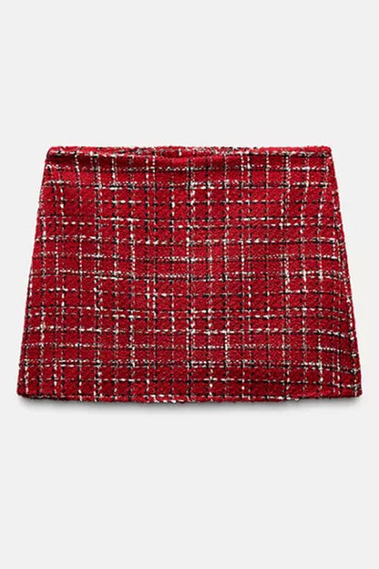 Fashionable Tweed Plaid Texture Mini Skirt