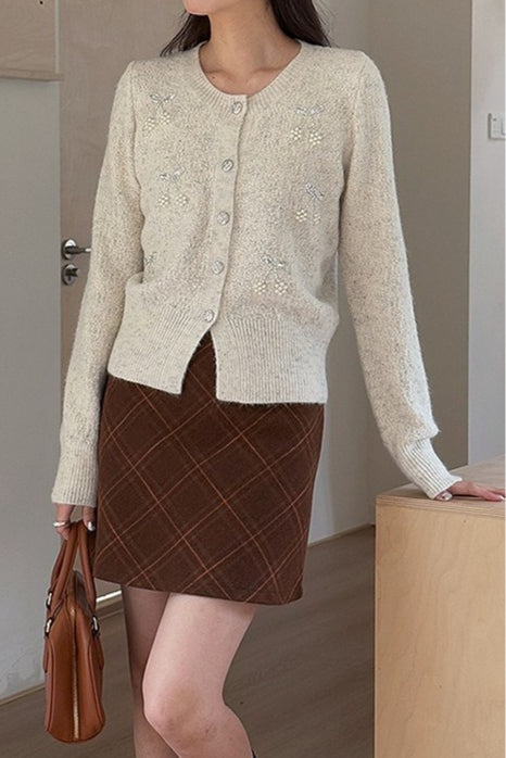 Embroidered 3d Cherry Knit Cardigan