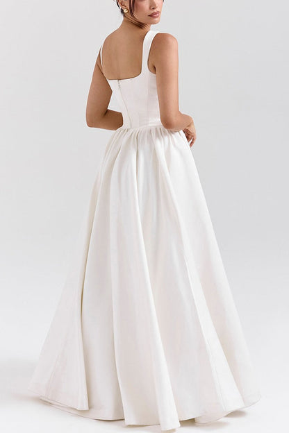 Wide Straps Corset Color Gowns Maxi Dresses-white