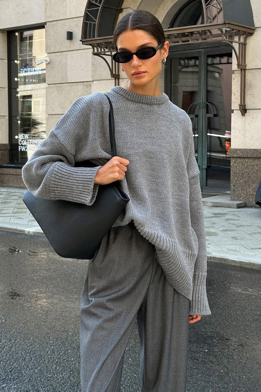 Classic Crew Neck Relaxed Knit Sweater