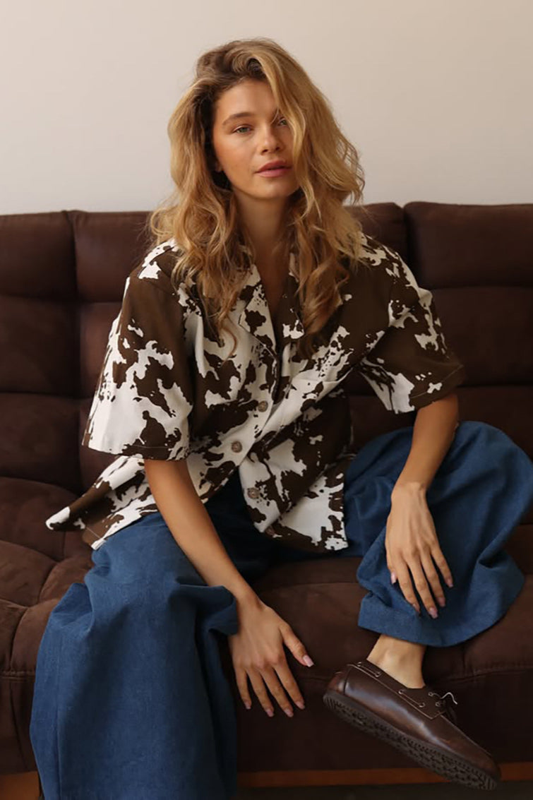 Loose Printed Short Sleeve Blouse