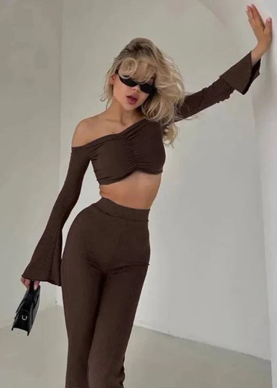 Off-shoulder Flare Sleeve Two-piece Set