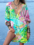 Tropical Flowers and Leaves Women's Print Casual Cotton Dress