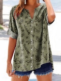 Women's Botanical Floral Art Print Casual Cotton Linen Shirt