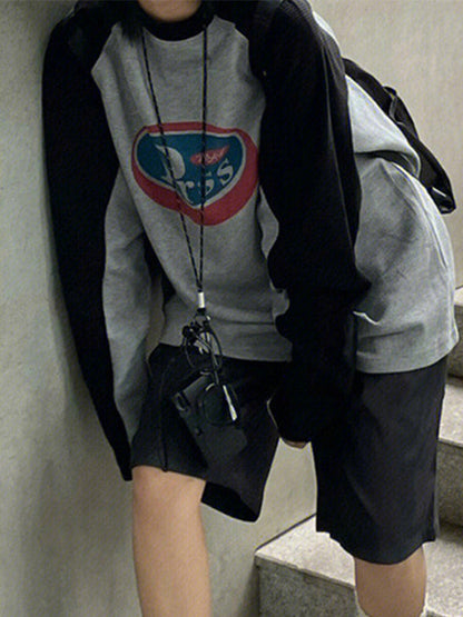 Gray American Color Block Letters Sweatshirts