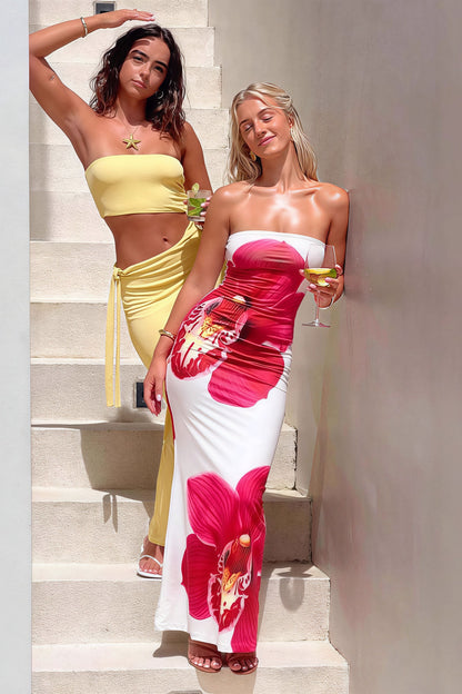 Bandeau Bodycon Print Maxi Dress