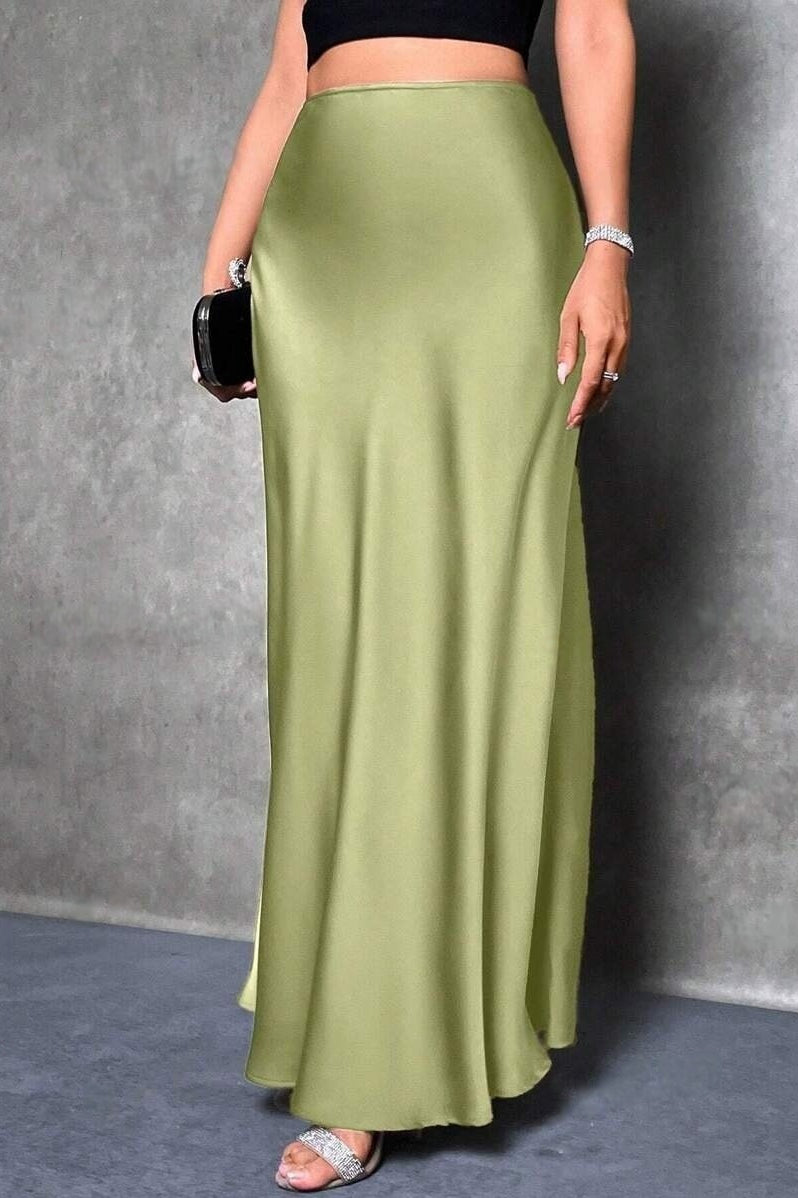 Silky High Waist Satin Maxi Skirt