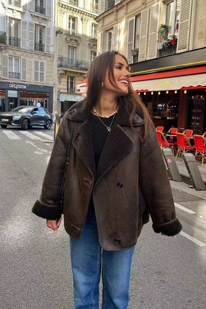 Faux Shearling Collared Coat