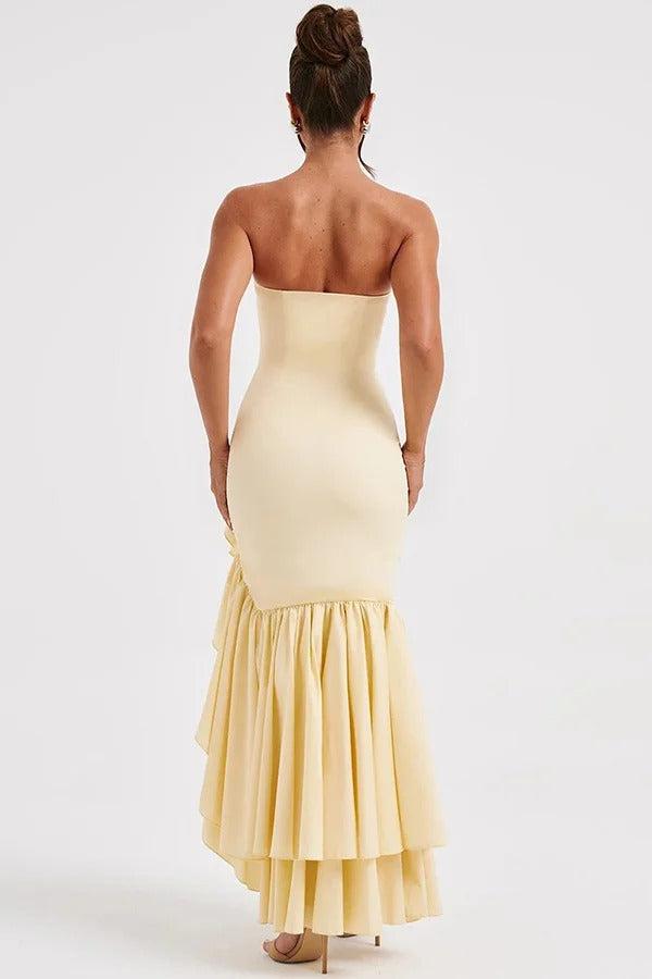 Off-shoulder Slim Fit Irregular Hem Maxi Dress