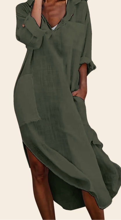 Linen Cotton Shirt Midi Dress