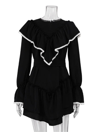 Ruffled Patchwork ’s Mini Dress – Long Sleeve Party Dress