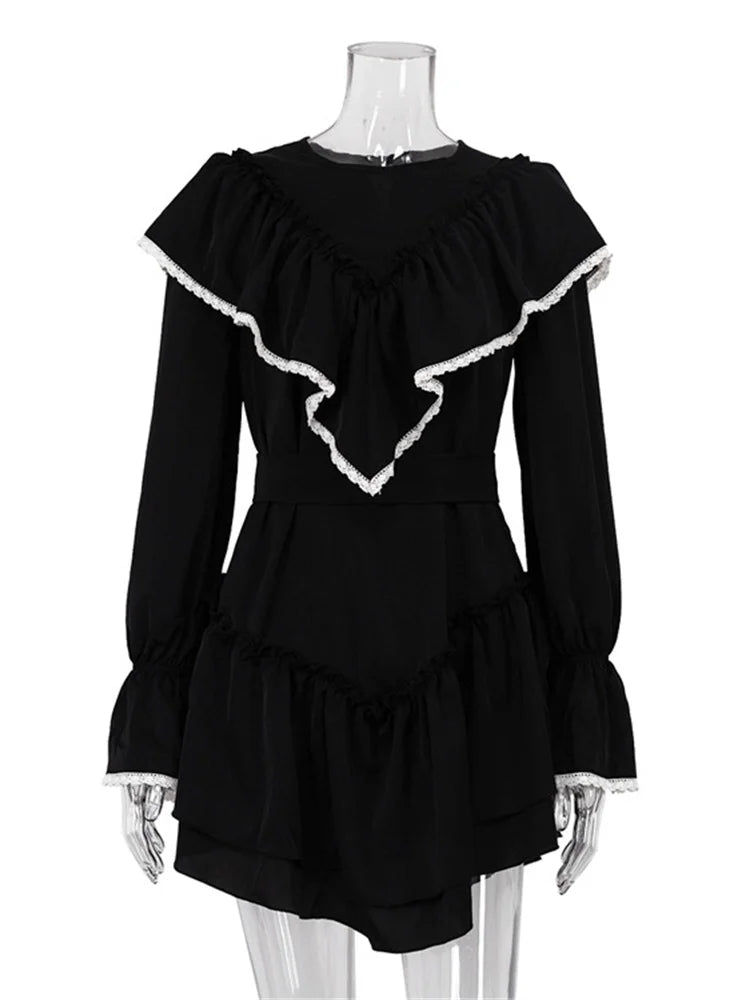 Ruffled Patchwork ’s Mini Dress – Long Sleeve Party Dress