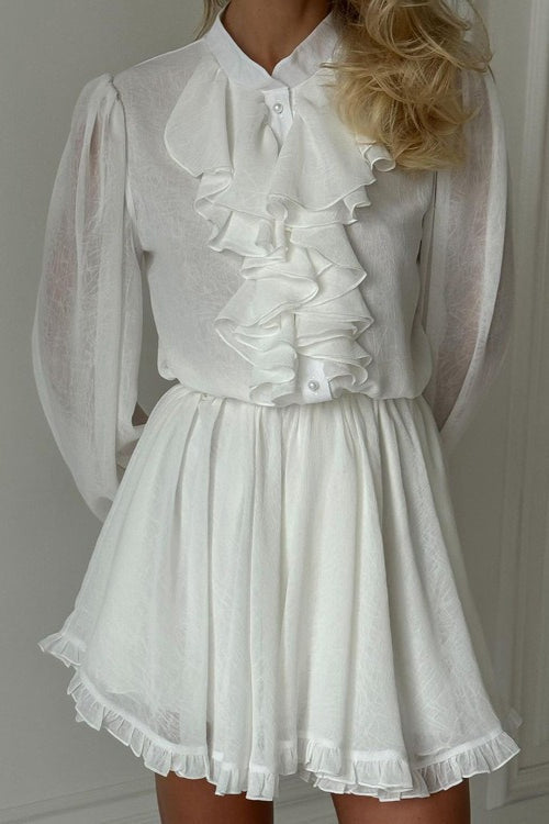 Ruffled Stand Collar Long Sleeve Mini Dress