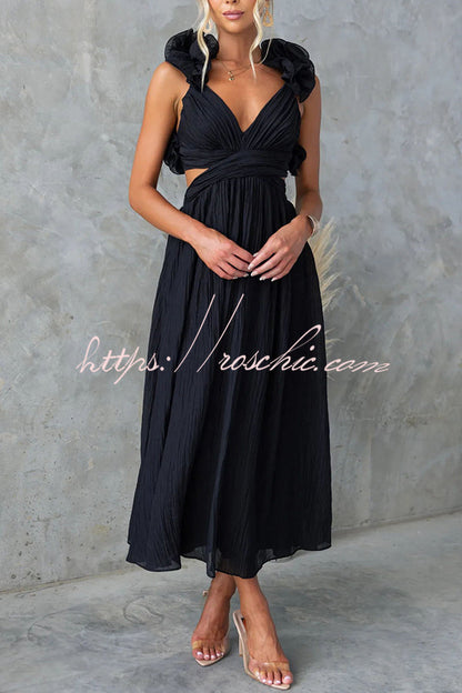 Luxe Lady Ruffle Detail Back Lace-up Elastic Waist Maxi Dress