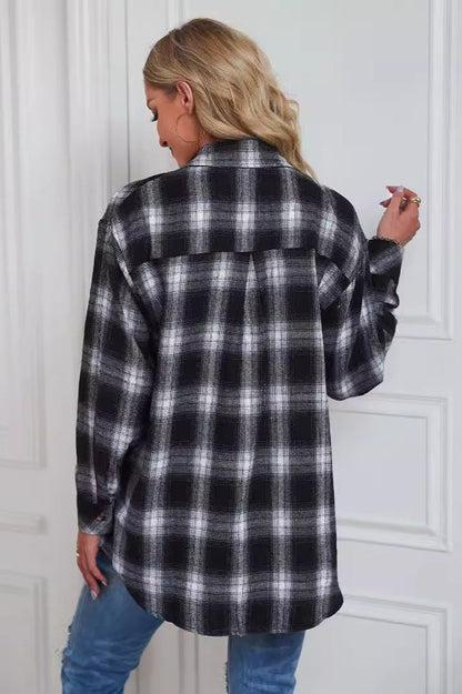 Boyfriend Fit Plaid Collared Blouse