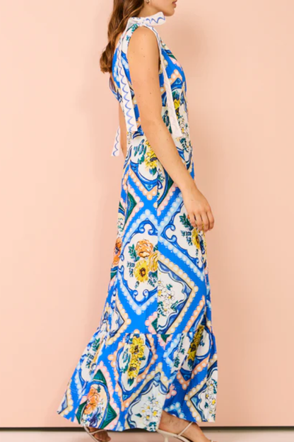 Tie Shoulder Maxi Dress in Azure