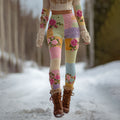 Women's Vintage Floral Patchwork Cozy Knit Leggings elevenforest