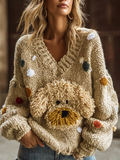 Lady Retro Cute Dog Plush Comfortable Knitted Sweater. artswardrobe