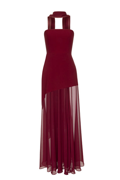 Florence Asymmetrical Chiffon Maxi Dress With Scarf